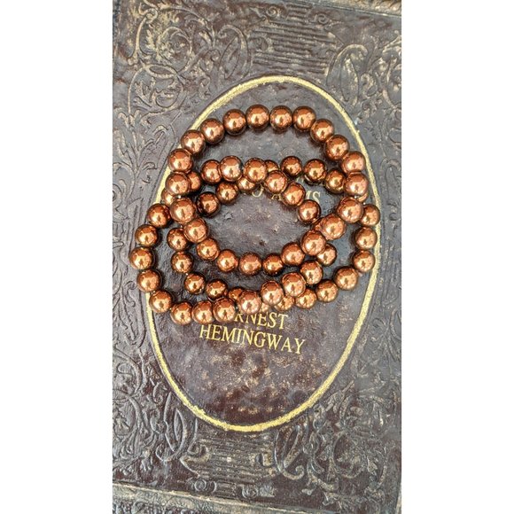 Brown bronze round glass bead stretch bracelets set of 3 - Picture 4 of 4